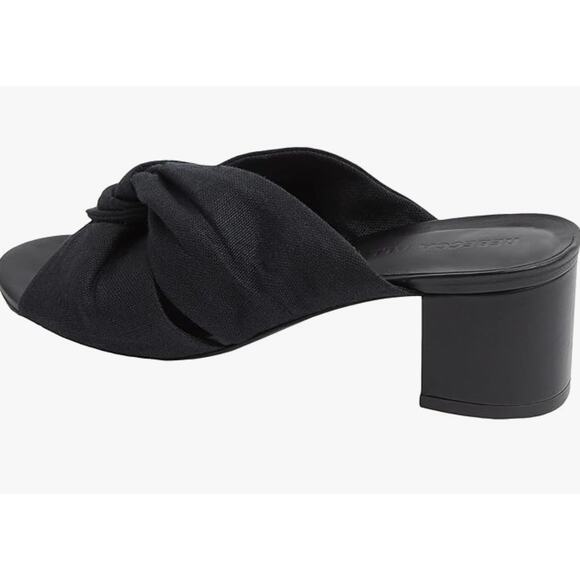 Rebecca Allen Twist Heels 10 Black Linen NWOT Sandals Mules Slip On Travel - Picture 5 of 11